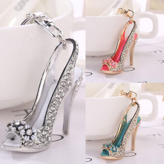 

Инкрустированный цветочный декор Брелок на высоком каблуке Подвеска Брелок Кольцо для ключей