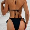 Women's Swimsuit Black Halter Neck Triangle Bag Behind Back Tied Bikini Suit Beachwear Bathing Suits