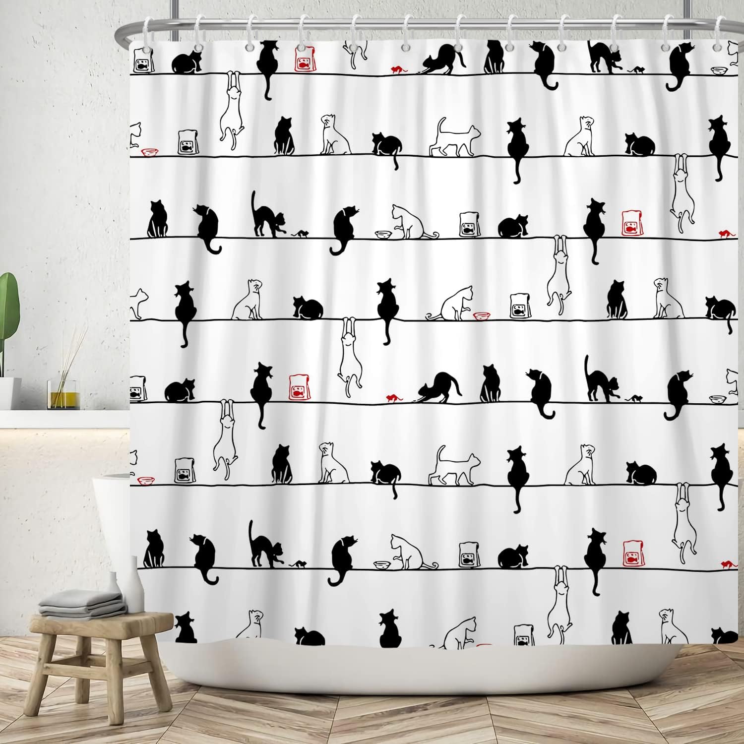 Simple Dandelion Shower Curtain Black White Plant Waterproof Note Bathroom Curtain Simple Bathtub Decoration W60H190(CM)-1 Pcs