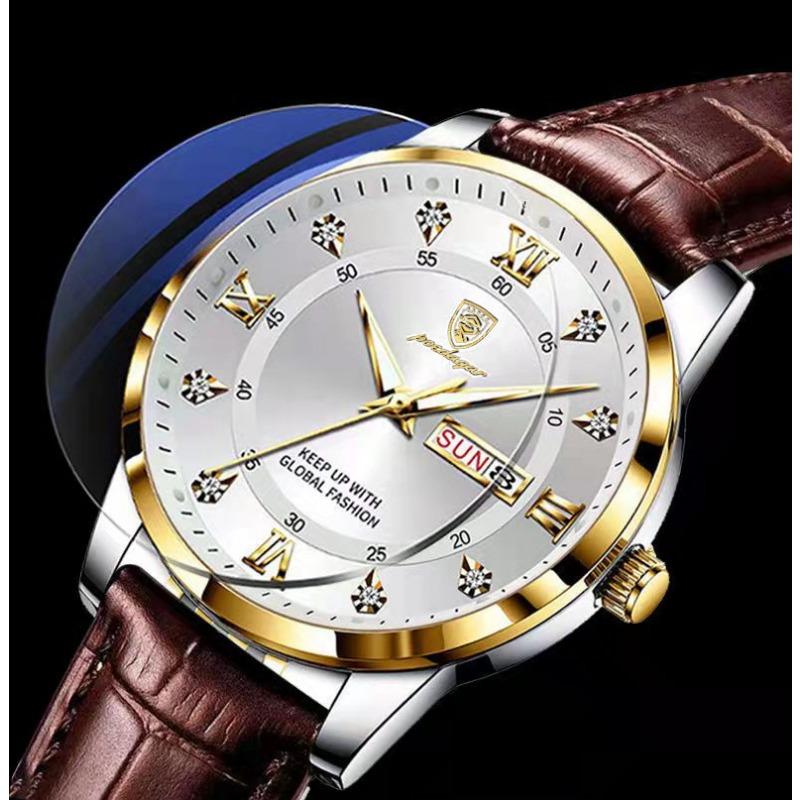 POEDAGAR Casual High Quality Men Watch Waterproof Luminous Leather Original Wristwatch Quartz Business Watches for Men Reloj