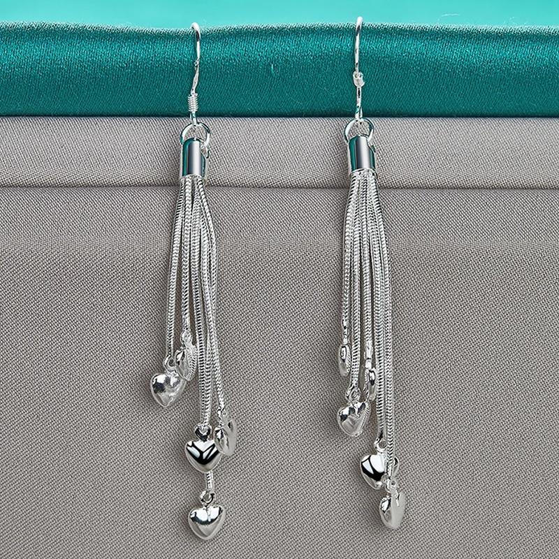 Women's Silver Multi-Layer Heart Earrings