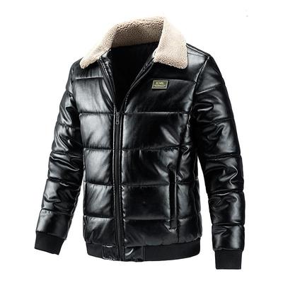 Men's Winter PU Leather Jacket, Korean Style, Casual Lapel Outerwear, Thickened Plus Size