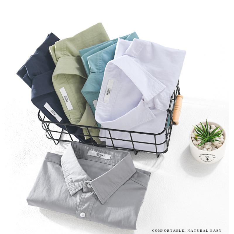 Summer Men's Casual Shirt Daily Pure Cotton Short Sleeve Shirt Lapel Collar Solid Color Double Pockets Shirt Youth Simple Style Men Clothing