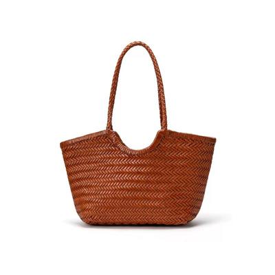 Drgon Imported Cowhide Hand-woven Vegetable Basket Bag Vintage Resort Style Tote Bag Leather Women's Bag