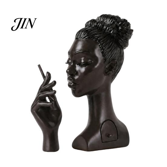 Decorative Incense Burner For Home Holder, Black Woman Head Sculpture, Multifunctional Desk Female Holder Decor Suitable for Bedroom and Living Room,