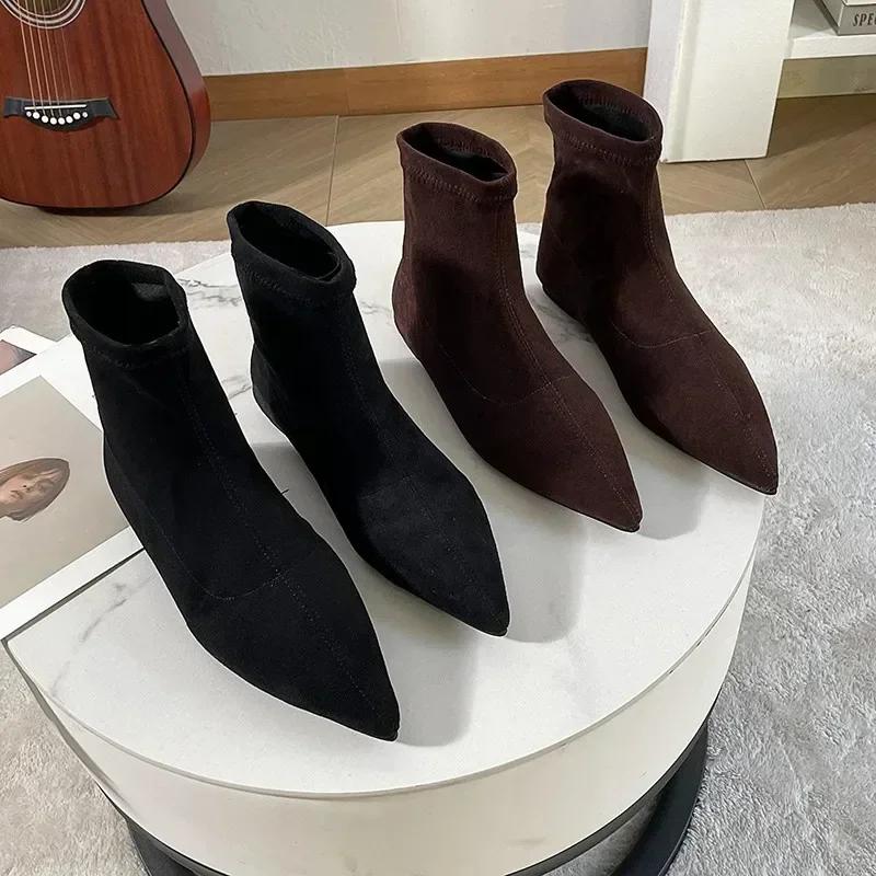 Sexy Women Pointed Toe Heels Gladiator Short Boots Low Heels Mid Calf Rubber Sole Designer Shoes Botines Para Mujeres