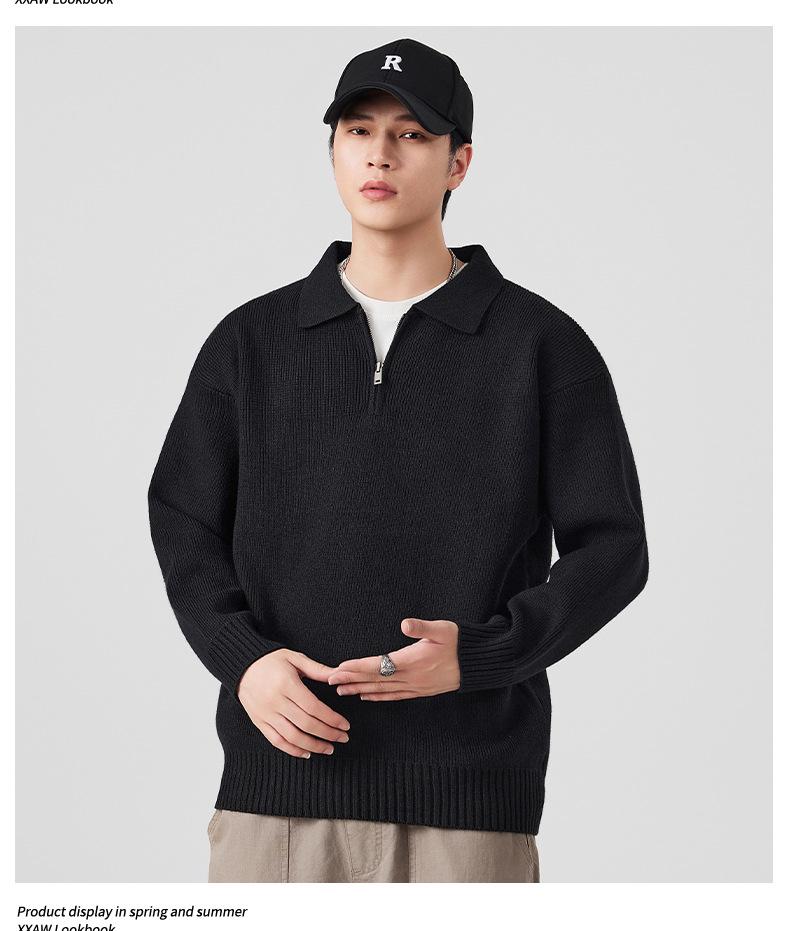 Mu Yuan Unisex American Cleanfit Polo Collar Sweater - Casual, Loose, Versatile Knitwear for Men