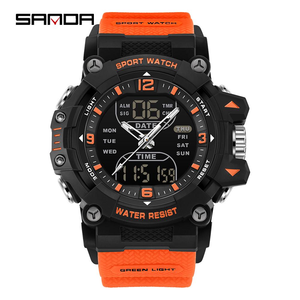 SANDA 6323 Men's Electronic Watch Dual Display Luminous Waterproof Student Watch Outdoor Sports Multifunctional Digital Watch