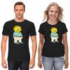 The Simpsons,Homer,Marge,Bart,Lisa Figure, Short Sleeve White-Black Men's / Women's T Shirt P105