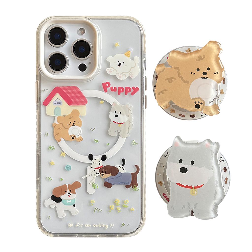 Cartoon Magnetic Suction Bracket 15Promax Cute Puppy IPhone 16 Mobile Phone Case 14 Suitable for 13 Anti Fall 12 Soft Cover