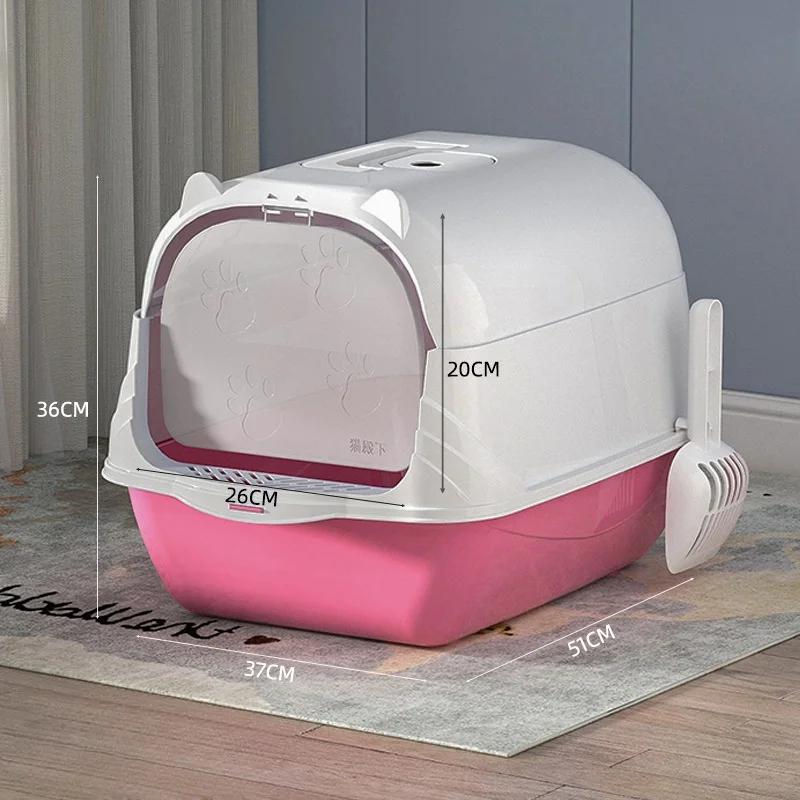 Totally Enclosed Cat Litter Box Large Pet Cat Toilet Detachable Litter Pan Anti-Splash Dog Toilet Pet Bedpans with Litter Shovel