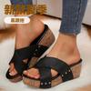 2025 New Foreign Trade Summer Women's Wedge Heel Thick-soled Slippers Wear Large Size Fish Mouth Thick-soled Wedge Slippers