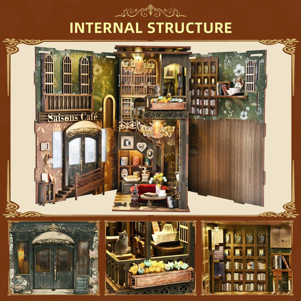 MiniCity DIY Kit pro Booknook Domeček pro panenky Miniaturní domeček Kit Booknook Vhodný pro a Narozeniny s LED světlem - - - - Začátečníky, Teenagery, Dospělé,