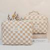 Simple Premium Makeup Bag In Checkered Pattern, Multifunctional Makeup Storage Bag Tote Bathroom Shower Purse Bag Portable Makeup Brush Clutch Bag