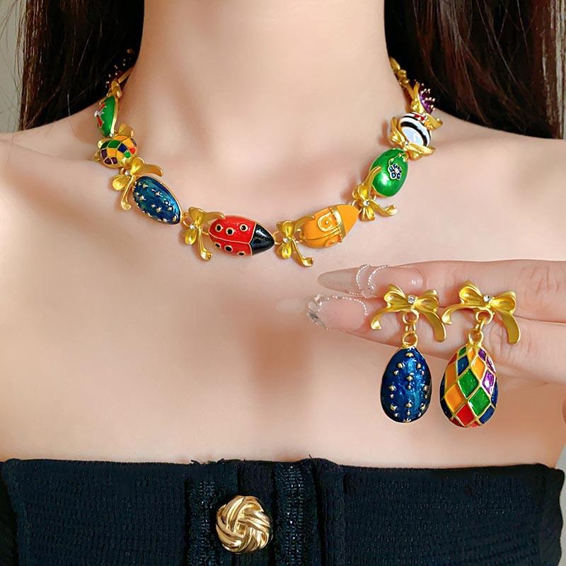 Винтажное красочное ожерелье с насекомыми, средневековый преувеличенный браслет, серьги, цепочка для свитера