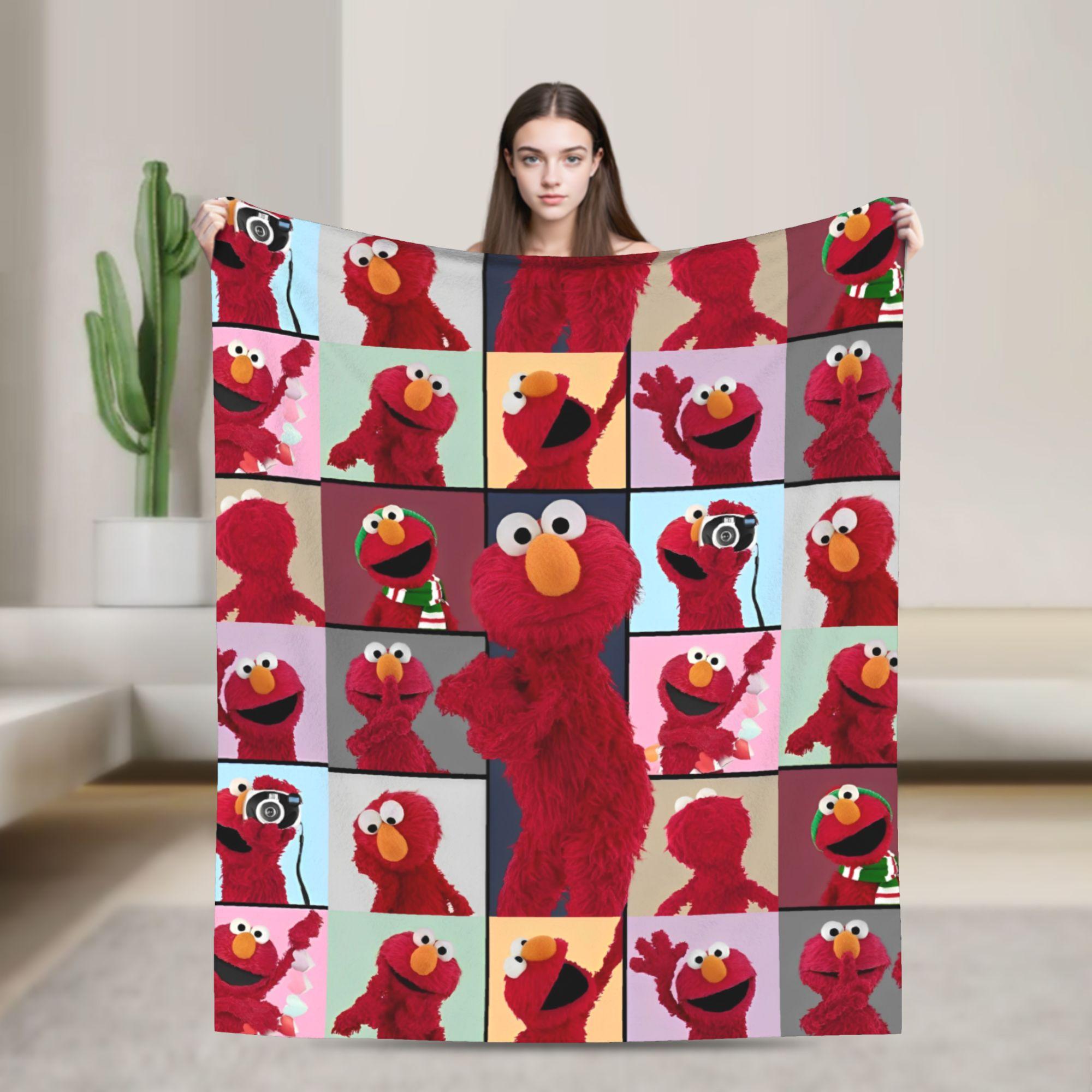 Elmo S-Sesame Street Blankets Sesame Street Cartoon Comedy Flannel Awesome Warm Throw Blankets for Bedding Lounge Summer 75X95CM