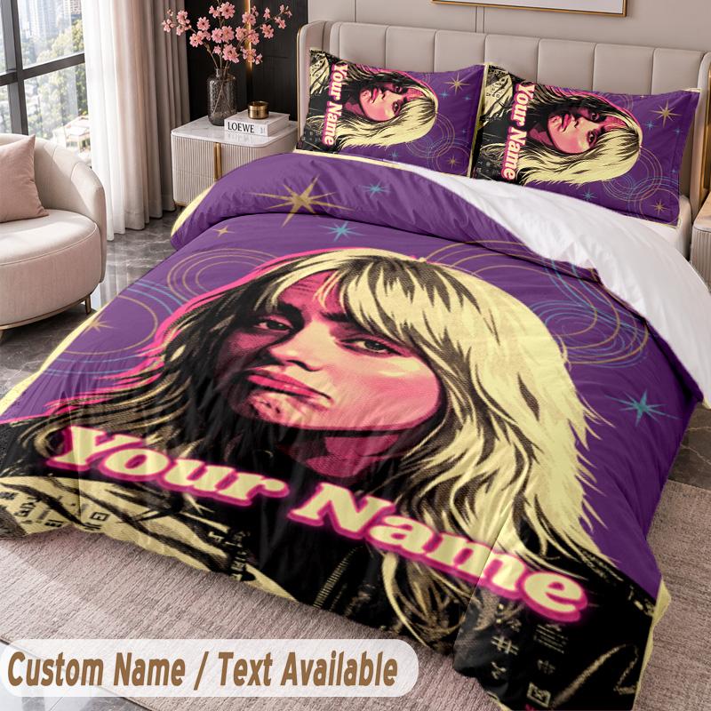 Custom Name Text 3Pcs Bedding Set Billie Eilish Duvet Cover And Two Pillowcases