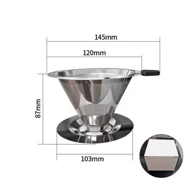 Stainless Steel Pour Over Coffee Filter Ultra Fine Mesh Space Saving Reusable Dripper for Office Staff Coffee Making