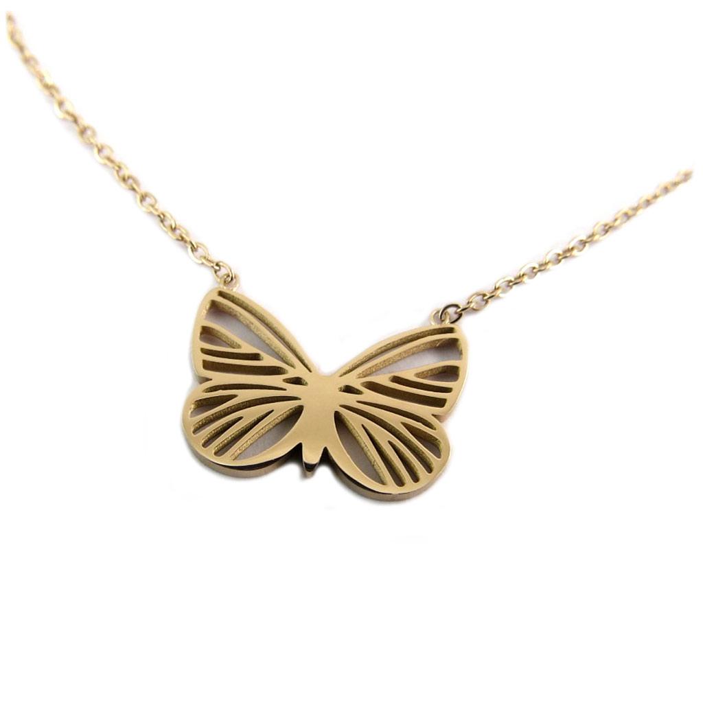 Les Trésors De Lily [P7909] - Rose Gold 'Butterfly' Steel Designer Necklace - 15x10 Mm