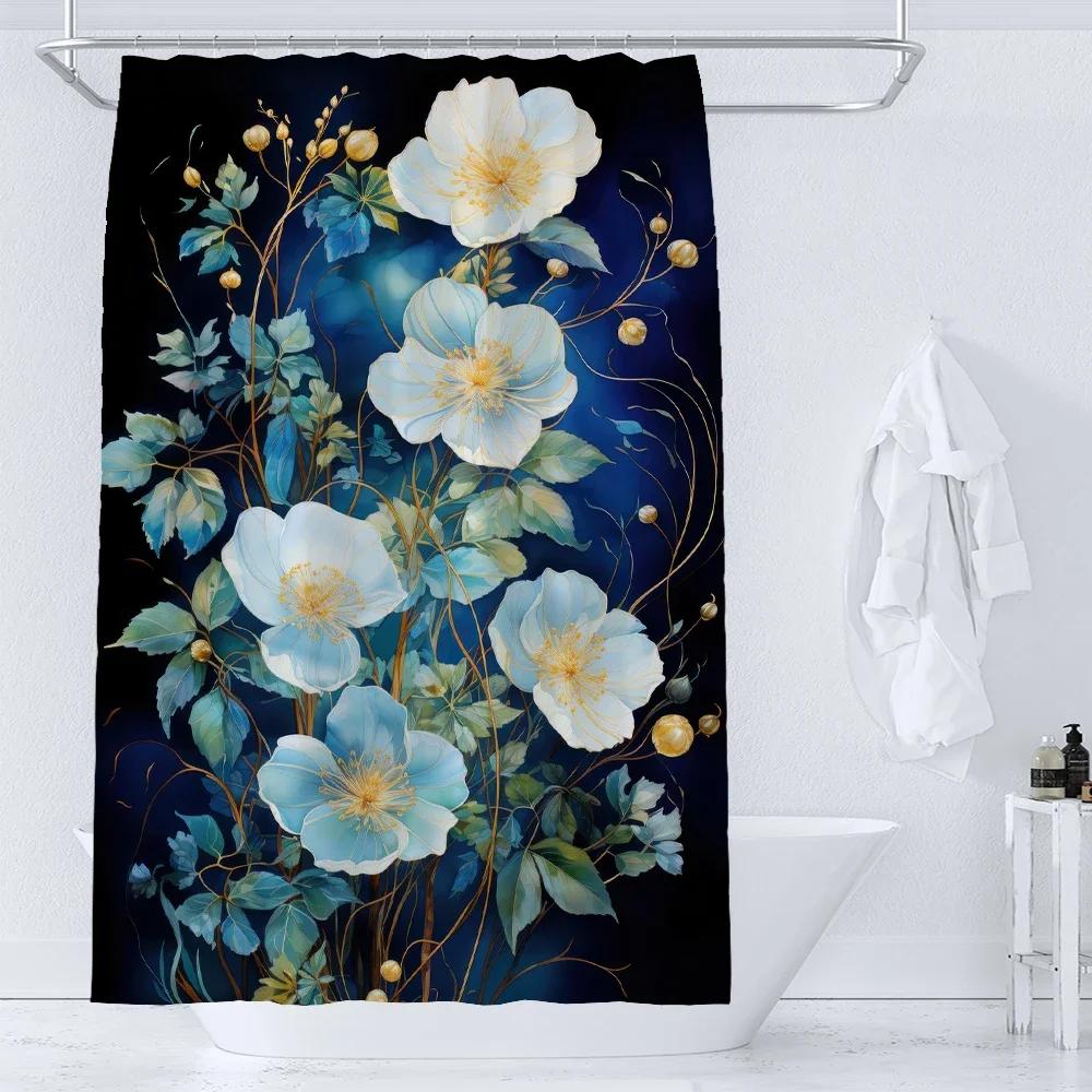 Art Watercolor Flowers Shower Curtain Print Modern Nordic Minimalist Polyster Fabric Home Decor Bathroom Curtains with Hooks
