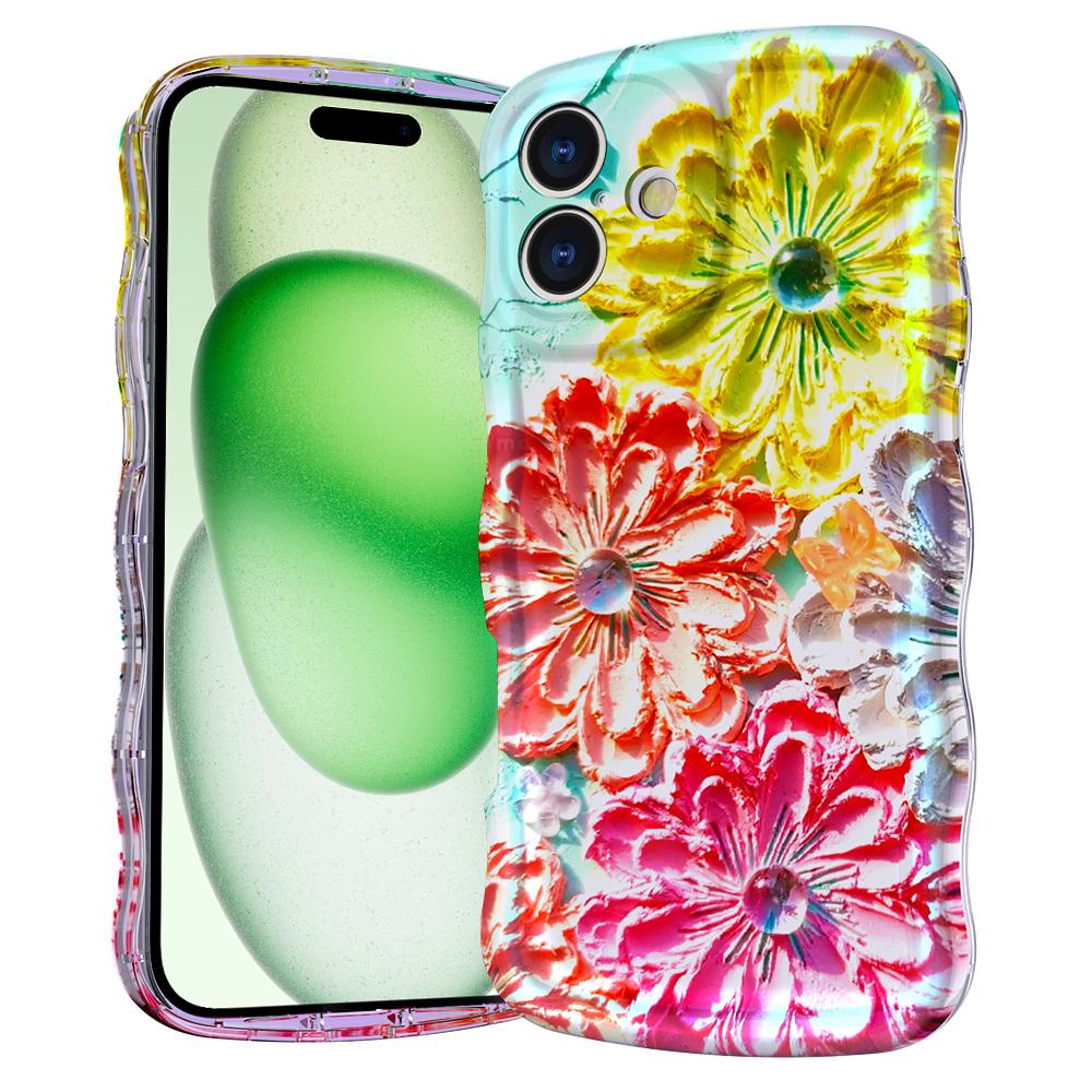 For iPhone 16 Plus Magnetic Case Wave Edge Glitter TPU Phone Back Cover