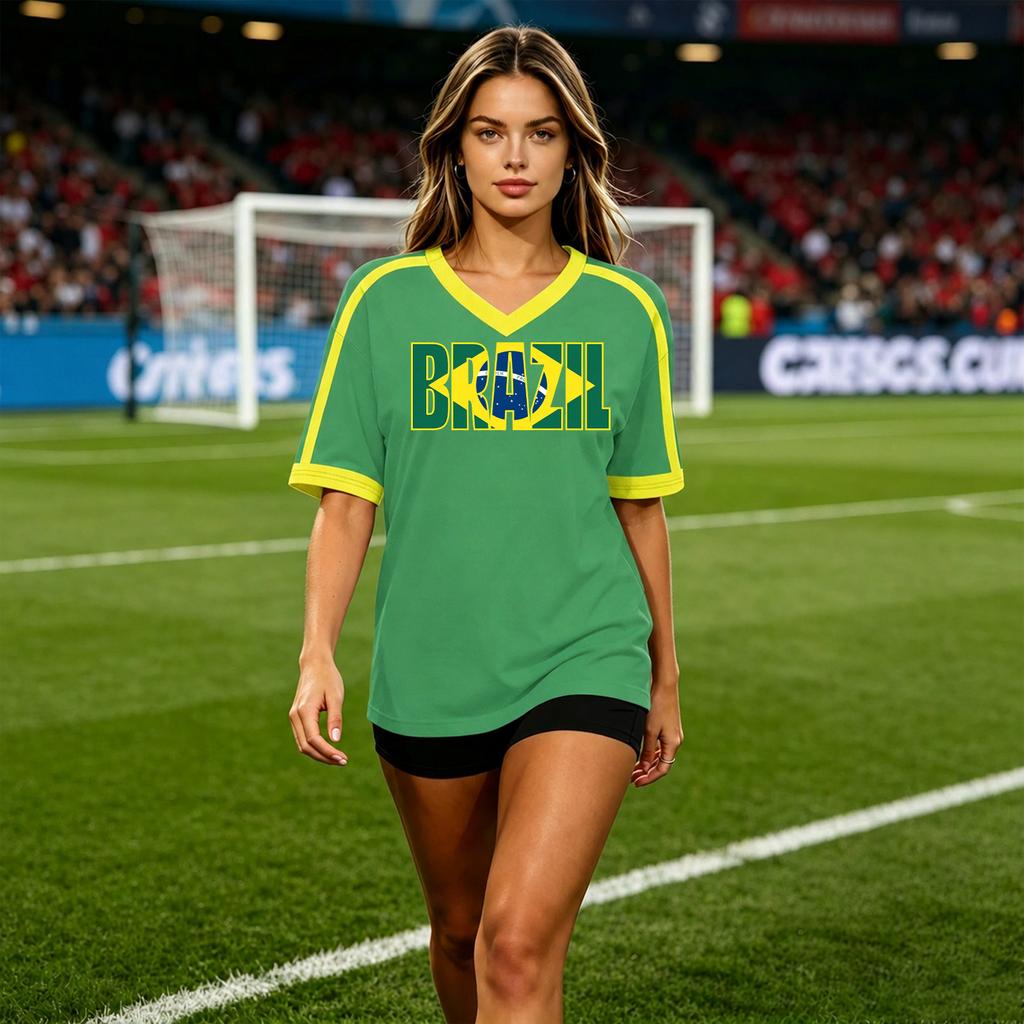 Women's V-Neck Soccer , Retro Fan Top