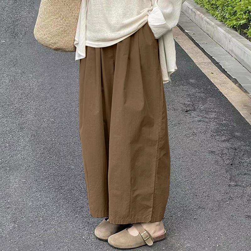 

ZANZEA Женские повседневные брюки с эластичным поясом и карманами, однотонные свободные широкие брюки 5XL коричневый