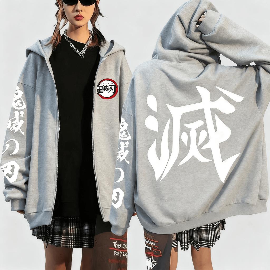 Demon Slayer Anime Zipper Hoodie Jacket Unisex Streetwear Casual Pullover Sweatshirt Spring Autumn Fashion Y2k Clothes