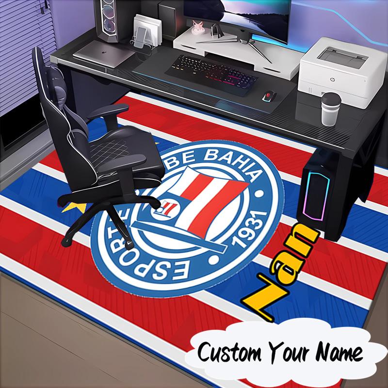 Custom Name Bahia FC Crest Design Rug for Living Room, Game Rooms, Office, Bedroom, Floor Mat Playful Design, fan gifts Christmas decor