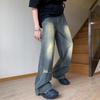 Washed old ripped jeans men's summer American h pants trendy brand drape wide leg straight mopping pants