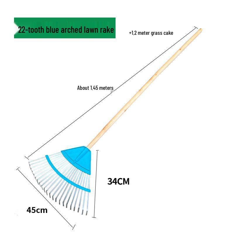 Garden Rake with Long Wooden Handle for Lawn and Leaves