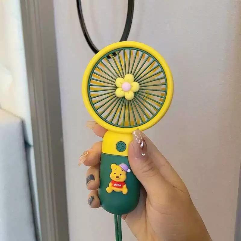 Cute USB Rechargeable Mini Fan Cartoon Portable Silent Handheld Fan for Students Dormitory Girls