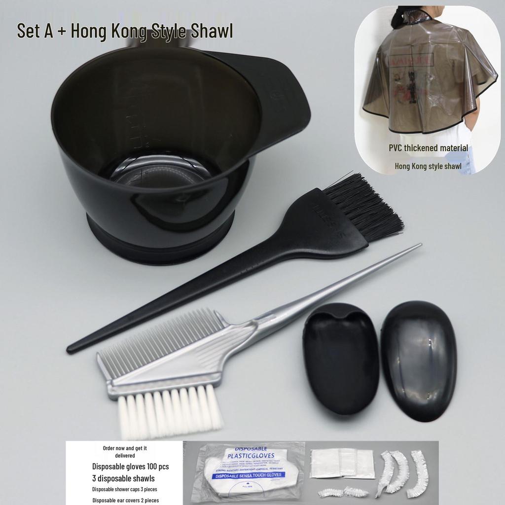 Kit de coloration capillaire: Châle, Bol de teinture, Peigne, Brosse douce, Cache-oreilles, Articles professionnels pour cheveux.