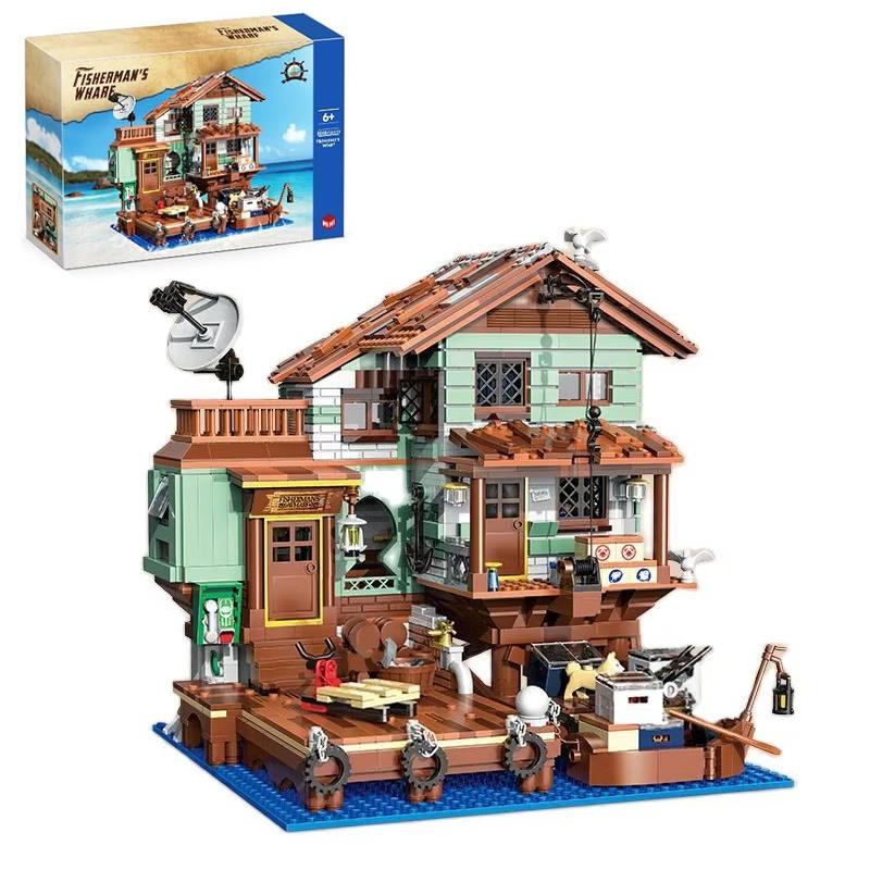 Non-Toxic 2100Pcs Fisherman'S Wharf Building Block Tree House Model Seaside Street View Boat Transportation Toys Children Holiday Gifts