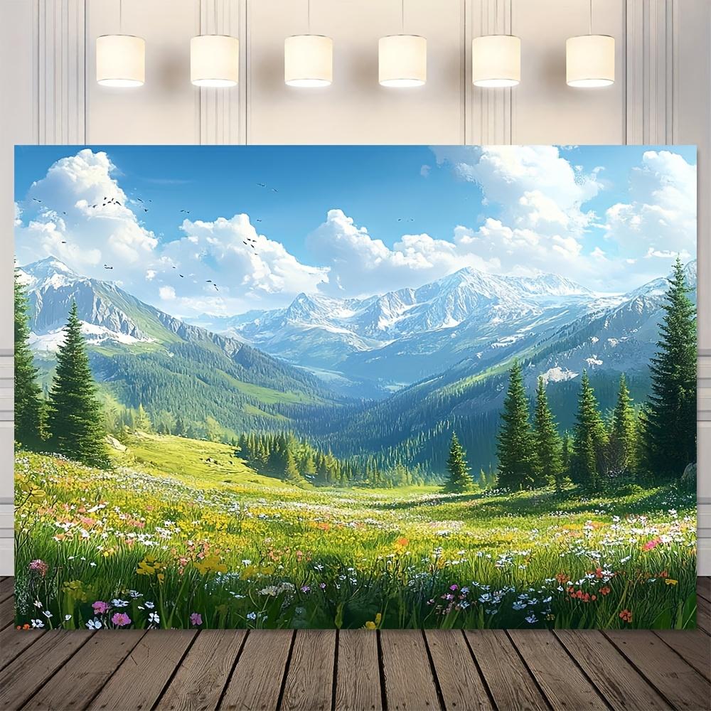 2D Plane 1 Piece of Spring-themed Flower and Mountain Scenery Props Suitable for Scene Setup