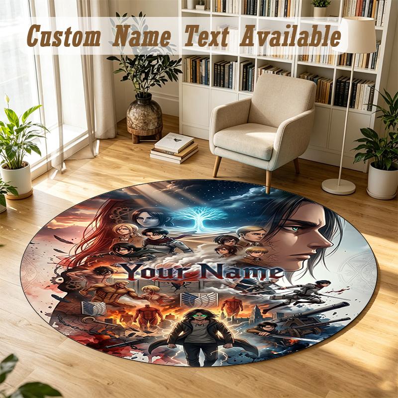 Round Rug Custom NameAttack On Titan Pattern Non Slip Carpet Home Floor Decor
