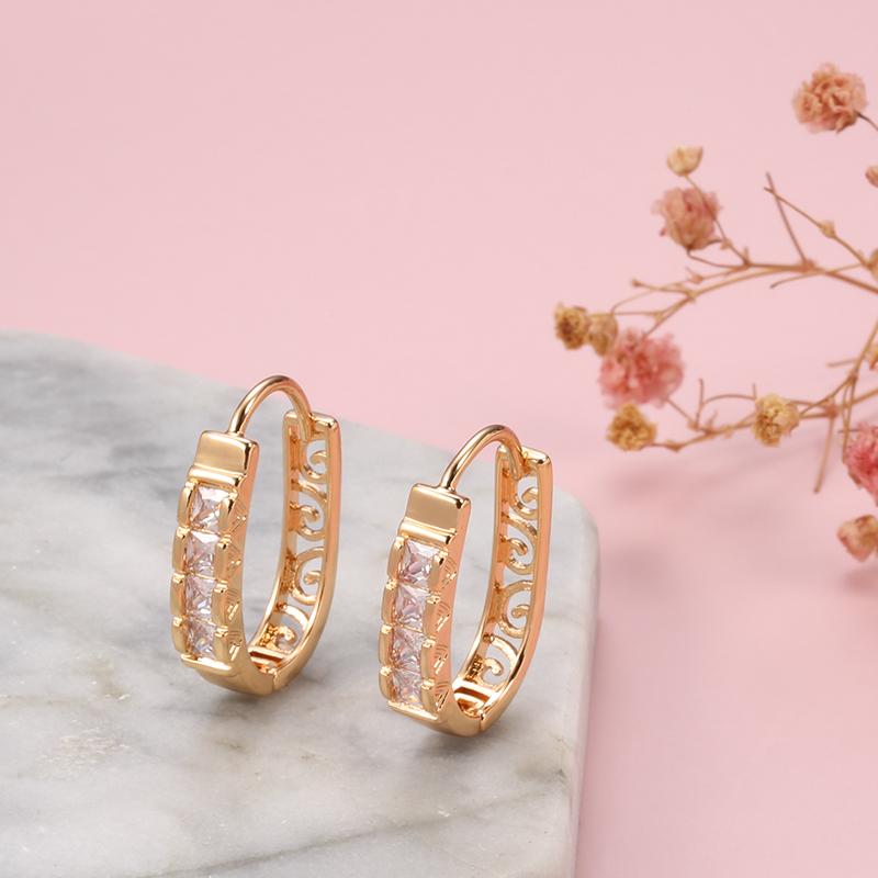 Kinel New Fashion Natural Zircon Hoop Earrings Women 585 Rose Gold Hollow Flower Drop Earrings Fine Wedding Party Jewelry