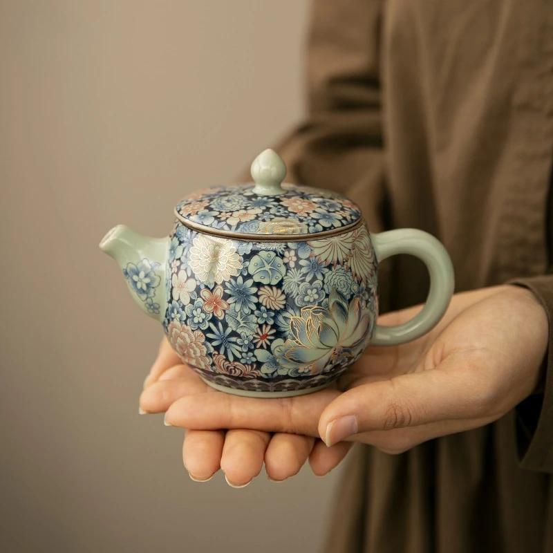 Ru-Ofen Keramik traditionelle glatte Teekanne Vintage offene Scheiben Brühkanne Haushalts Kung-Fu-Teegeschirr Chinesischer Stil Teetassen