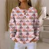 Women's Fashionable Casual Christmas Print V-Neck Long-Sleeved Button-Down Blouse