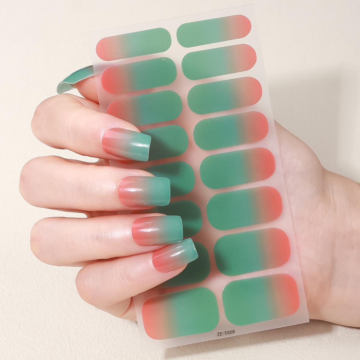 16 Stickers pour Ongles Full Cover Dégradé Bandes de Vernis à Ongles Pures Longue Tenue Autocollants Wraps pour Ongles Décor Manucure DIY