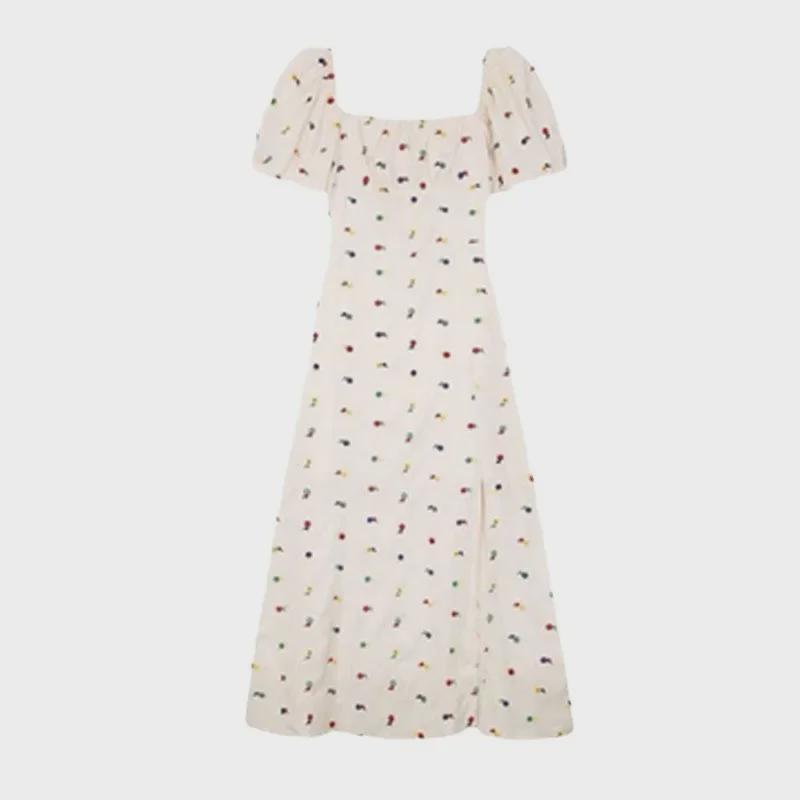 French Floral Milk Tea Dress - Puff Sleeve Waist-Slimming Summer Style for Women