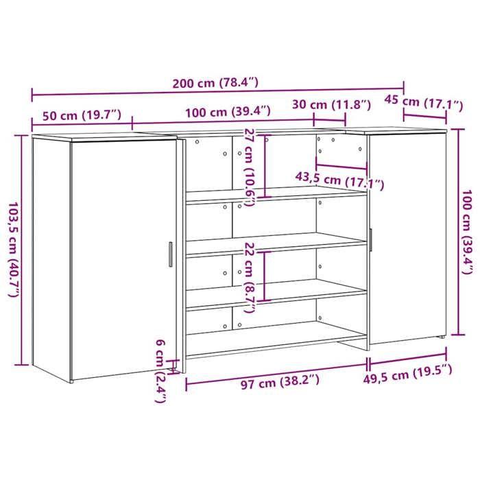 VidaXL Reception Desk Smoked Oak 200x50x103.5cm Engineered Wood, Reception Counter, Salon Reception, Counter 3324182