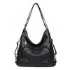 European and American Retro Women's Shoulder Bag Soft Leather Diamond Women's Armpit Bag Large Capacity Hand Tote Bag Deformation Backpack