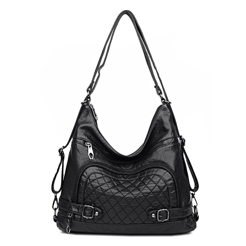 European and American Retro Women's Shoulder Bag Soft Leather Diamond Women's Armpit Bag Large Capacity Hand Tote Bag Deformation Backpack