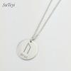 Round 25 Rune Letter Pendant Necklace Silver Color Stainless Steel Disc Viking Necklaces For Women Men