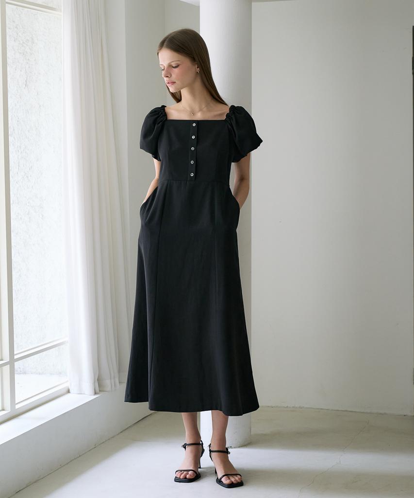 DEHEVE Square Neck Puff Dress [Black]
