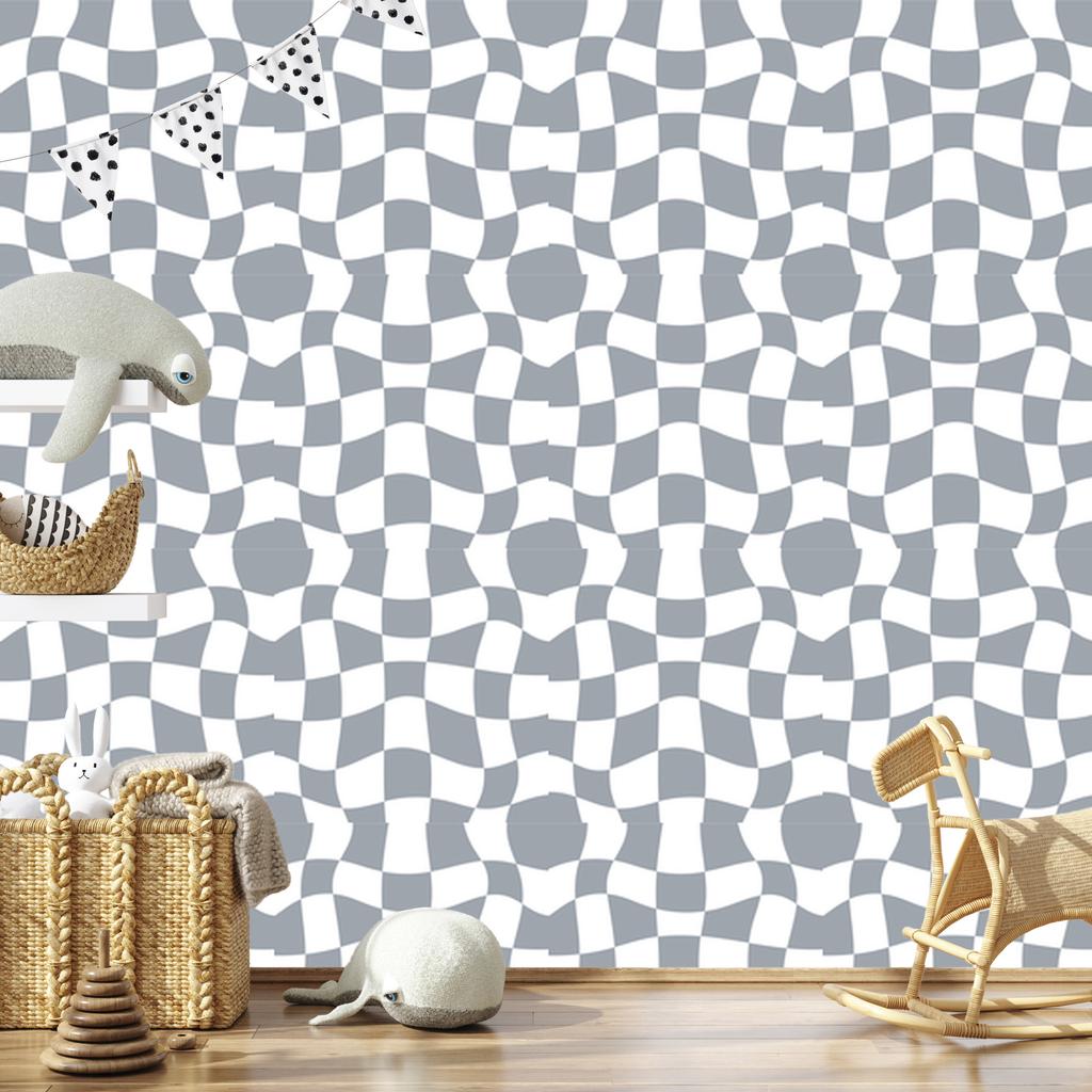 Wallpaper Casual Checkerboard White and Gray 50x1000