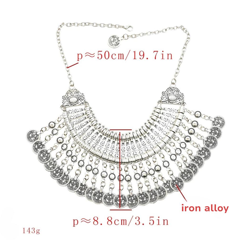 Gypsy Bohemia Coin Tassel Statement Choker Necklace Women Boho Afghan Turkish Ethnic Tribal Jewelry Accessories