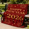 1pc New Year 2026 Outdoor Flannel Blanket Soft All Season Polyester Throw , Perfect for Picnics & Travel , Picnic Accessory