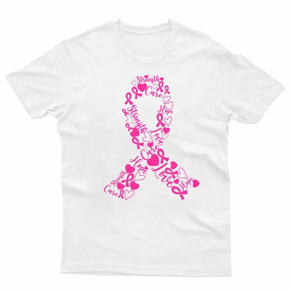 Womens Breast Cancer Ribbon TShirt Summer round Neck Short Sleeve Awareness Survivor Shirt Creative Design Top
